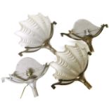 Two frosted glass clam shell wall lights