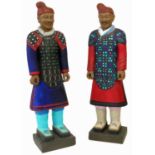 Two handpainted life-size figures of Chinese foot soldiers