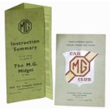 Instruction summary MG Midget 'P' type green card.