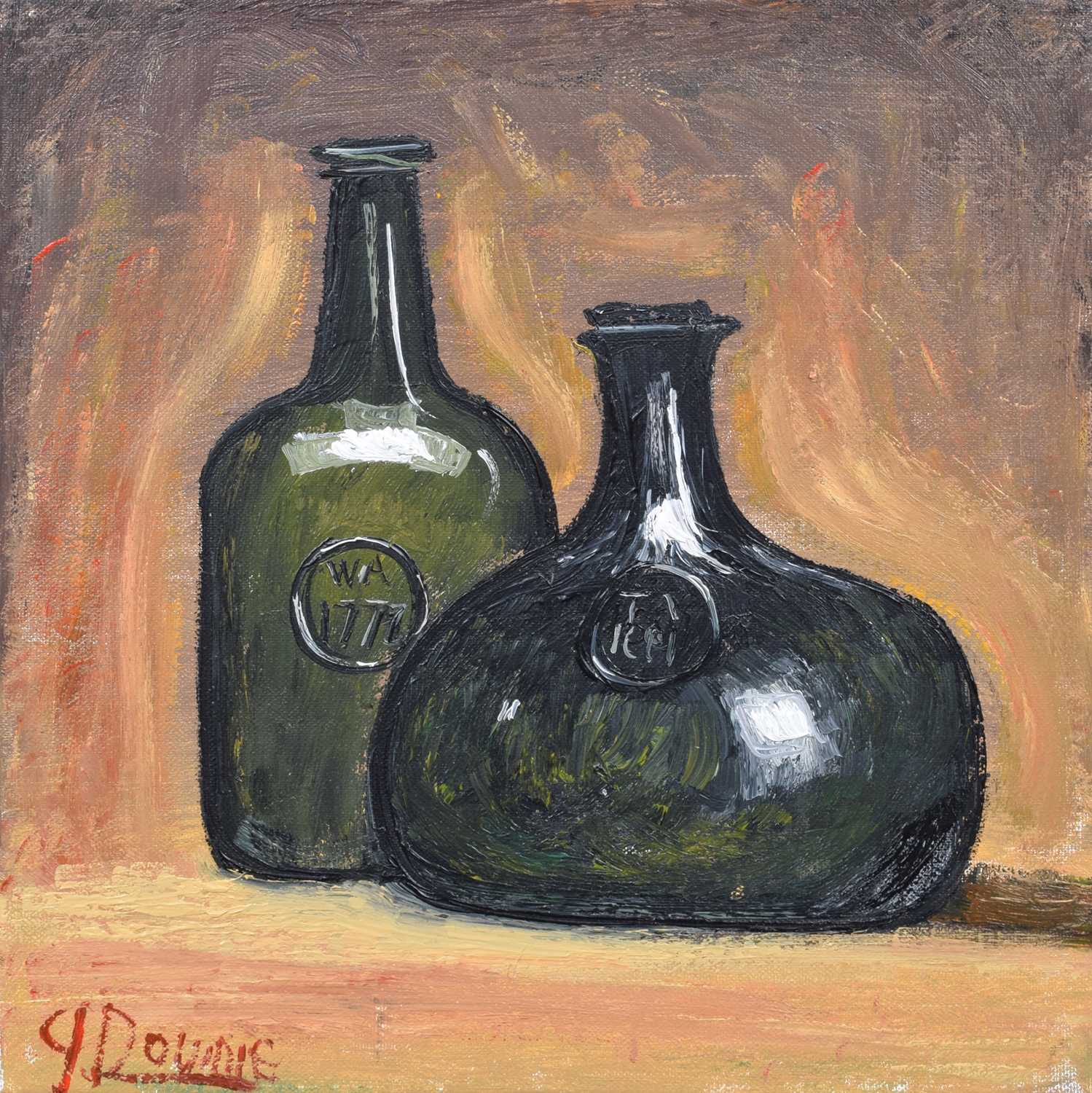 James Downie (British 1949-) A moorcroft vase and two eighteenth century green glass wine bottles - Image 3 of 3