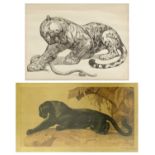 After Paul Jouve (1878-1973) and Jacques Cartier (1907-2001) "Jaguar and Serpent" and "Panther"