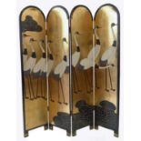 Japanese black lacquered four-panel folding room divider