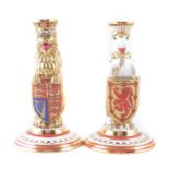 Minton Heraldic Unicorn and Lion candlesticks