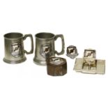 Two pewter tankards North West Centre MG etc.