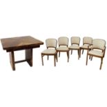 Walnut dining table and five chairs
