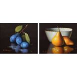 Ronald Berger (Austrian 1943-) Still life studies of plums and pears