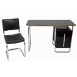 PEL desk by Wells Coates, chrome and black lacquered writing desk and chair.