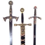 Three modern replica broad swords