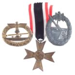 German Third Reich Kriegsmarine Uboat badge, and two others