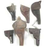 Six various leather pistol holsters