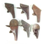 Six various leather pistol holsters