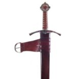 Modern replica Knight Templar accolade broad sword and scabbard