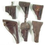 Six various leather pistol holsters