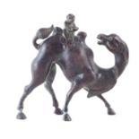 Bronze model of a camel and monkey