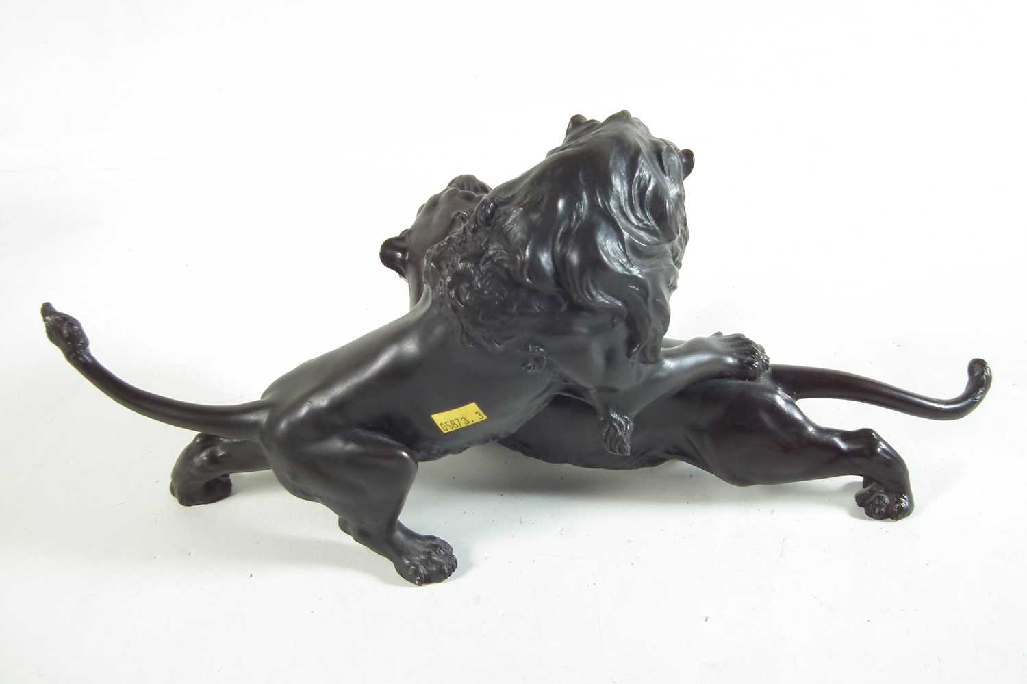 Twentieth century Japanese bronze model of a lion attacking a tiger. - Image 3 of 6