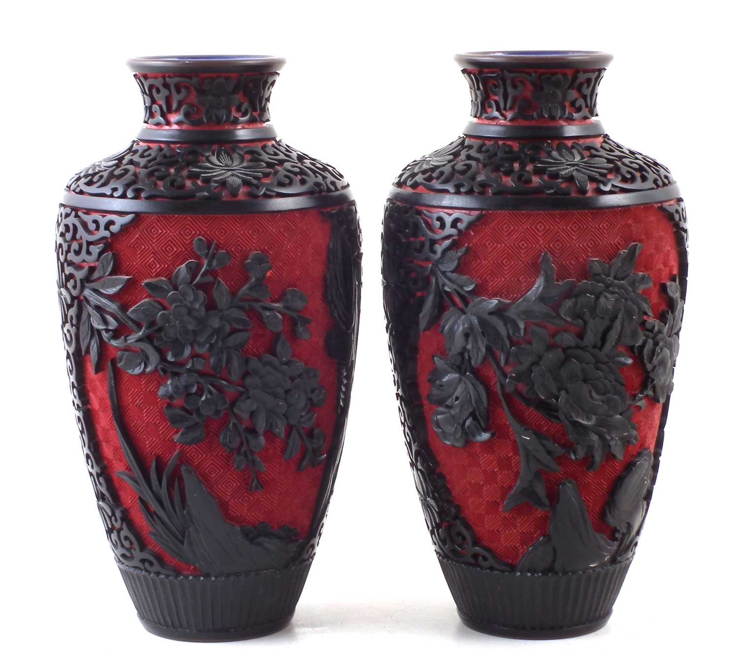 Pair of Chinese Cinnabar Lacquer vases