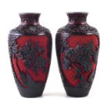 Pair of Chinese Cinnabar Lacquer vases