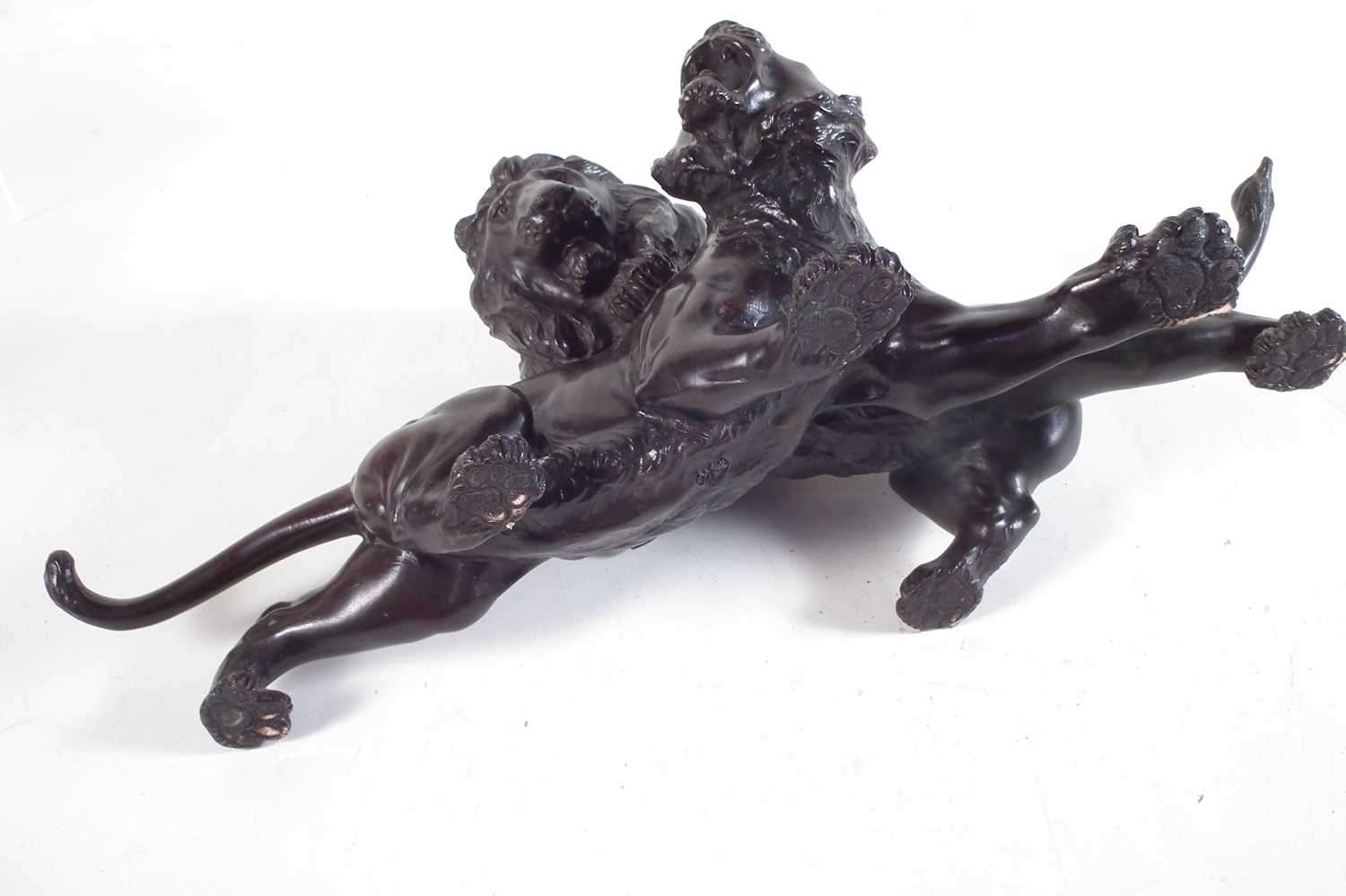 Twentieth century Japanese bronze model of a lion attacking a tiger. - Image 4 of 6