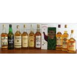 11 Bottles Mixed Lot Proprietary Scotch Whisky, Canadian Whisky and French Brandy