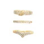 Three 9ct gold diamond band rings,