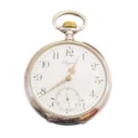 A silver open face pocket watch by Longines,