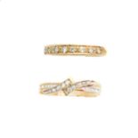 Two 9ct gold diamond band rings,