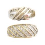 Two 9ct gold diamond band rings,