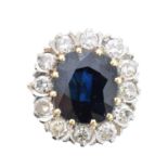 A sapphire and diamond cluster ring,