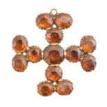 An early 19th century hessonite garnet cross brooch,