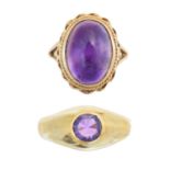 Two 9ct gold amethyst single stone rings,