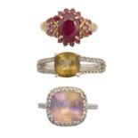 Three gem-set dress rings,