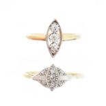 Two 18ct gold diamond dress rings,