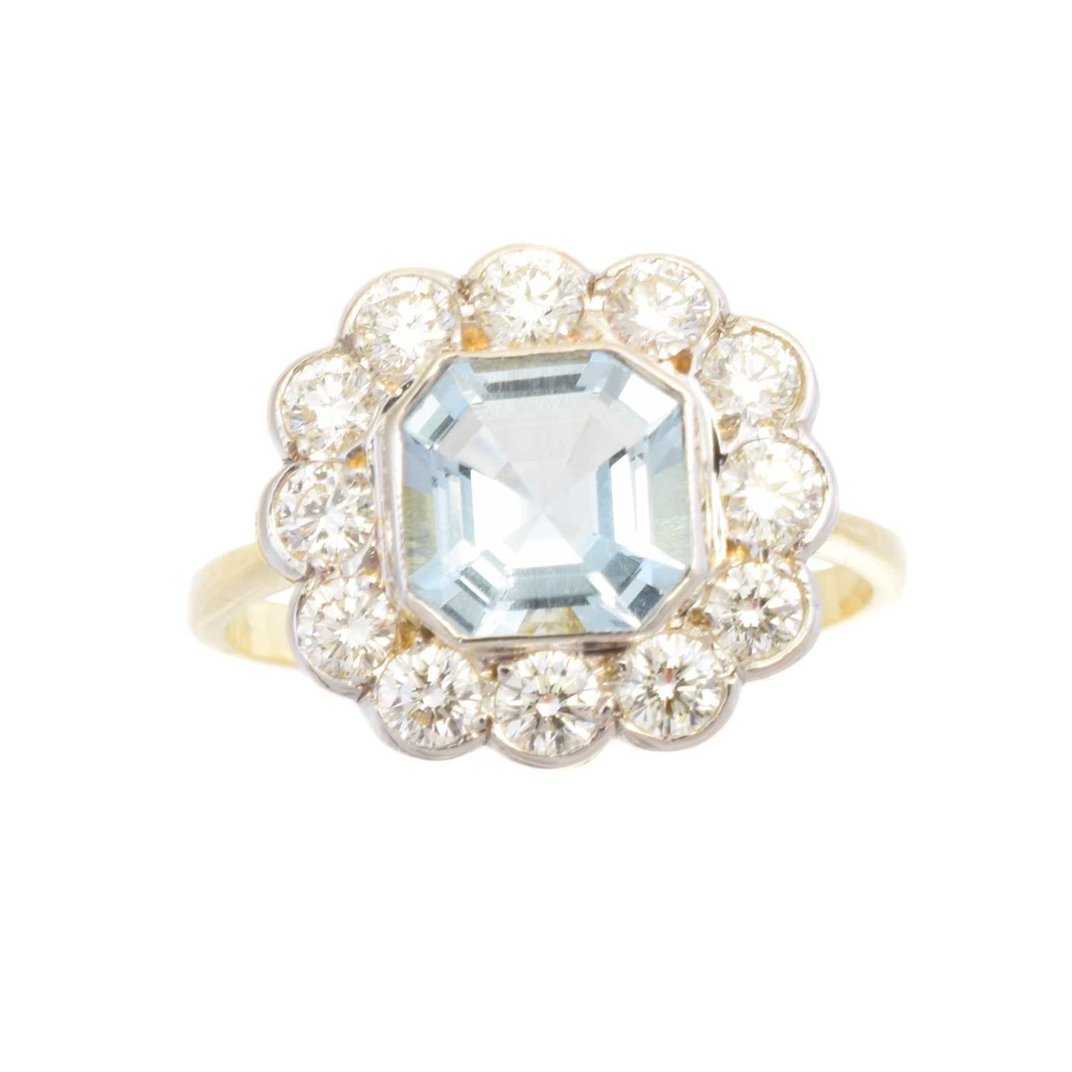 An aquamarine and diamond cluster ring,