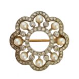 An early 20th century seed pearl and diamond brooch,