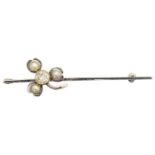 An early 20th century diamond and split pearl bar brooch,