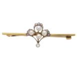 An early 20th century seed pearl and diamond brooch,