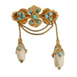 A Victorian turquoise and ivory brooch,