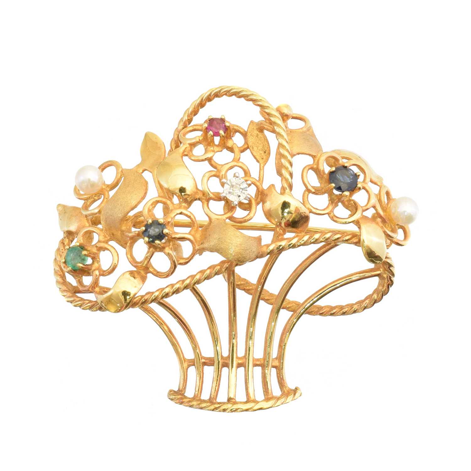 A vari gem jardinière brooch,