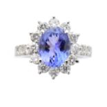 A tanzanite and diamond cluster ring,