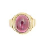 A late Victorian 18ct gold garnet ring,