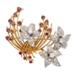 A 1960s 18ct gold diamond and ruby brooch by Ben Rosenfeld,