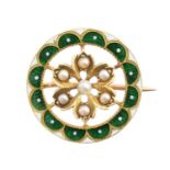 An early 20th century enamel and pearl brooch,