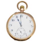 A 9ct gold open face pocket watch by Stauffer & Co.,