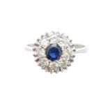 A sapphire and diamond cluster ring,