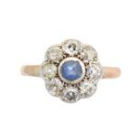 A sapphire and diamond cluster ring,