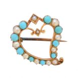An early 20th century turquoise and split pearl brooch,