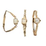 Three 9ct gold cased watches,