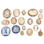 A large collection of loose cameos and cameo set jewellery,