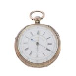 A silver open face chronograph pocket watch,