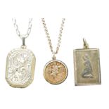 Three 9ct gold pendants,